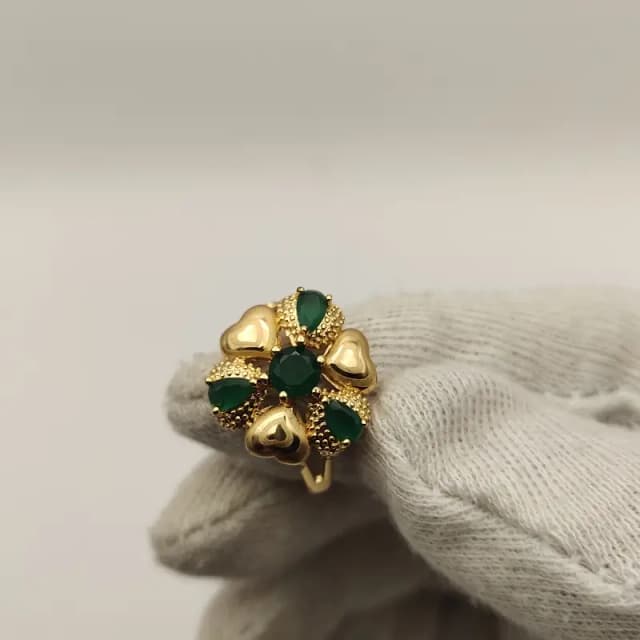 Ring Digital printed Ring with green zircon