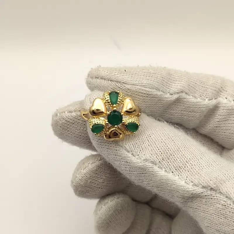 Ring Digital printed Ring with green zircon